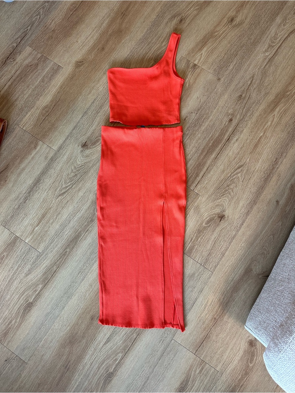 Lulu's One-Shoulder Two-Piece Midi Dress in Coral Red